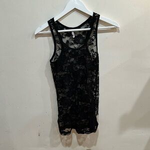 Women’s Voice Sheer Mesh Lace Sexy Stretch Tank Top Sleeveless Shirt Large Black
